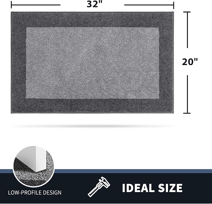 PURRUGS Dirt Trapping Door Mat 20" x 32", Non-Slip/Skid Machine Washable Entryway Rug, Shoes Scraper, Throw Rug, Super Absorbent Area Rug for Muddy Wet Shoes and Paws, Light Grey & Grey