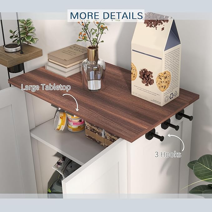 PawHut Pet Feeding Station, Elevated Dog Bowls, Dog Food Storage Cabinet with Hidden Bowls, Adjustable Panel, Hooks for Medium Sized Breed, White