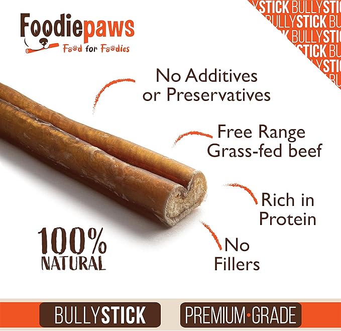 FOODIEPAWS 6 Inch Bully Sticks for Dogs, 15 Pack | All Natural, Grass-Fed Beef | High Protein, Rawhide-Free, Fully Digestible Dog Chews | Long Lasting Dental Treats for All Breeds