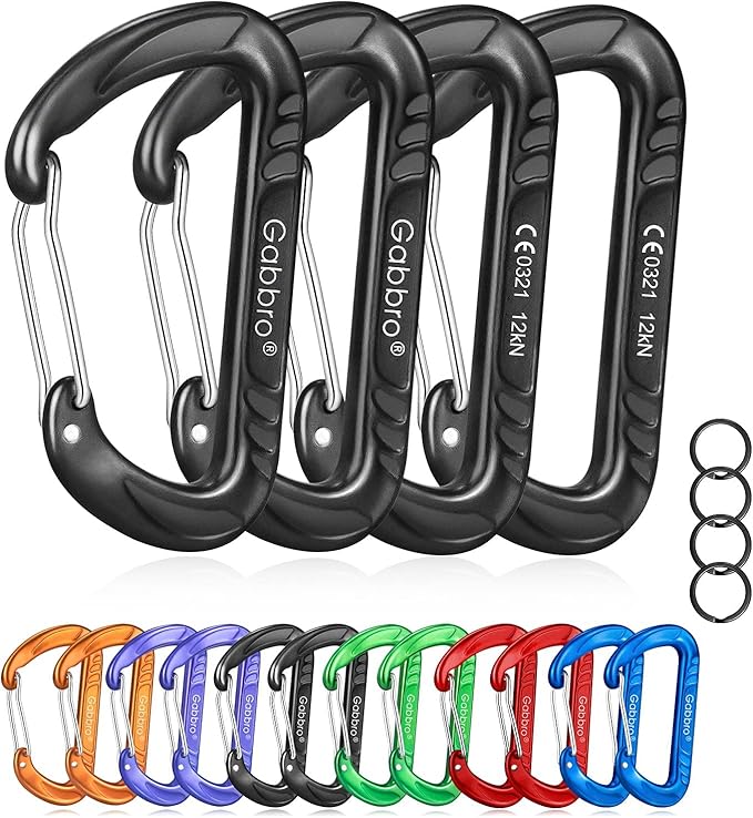 Gabbro Carabiner Clips Heavy Duty, | Wiregate Snap, Screw Locking, Aluminum, Lightweight Caribeener | for Hammock, Hiking, Camping, Water Bottle, Dog Leash Harness, Keychains