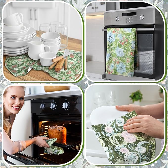 TecUnite 6 Pcs Vintage Floral Kitchen Towels Set Retro Flower Tea Towels Absorbent Dish Towels Decorative Colorful Hand Towel for Cleaning Drying Wiping Task Women Mom Housewarming Gifts Decor