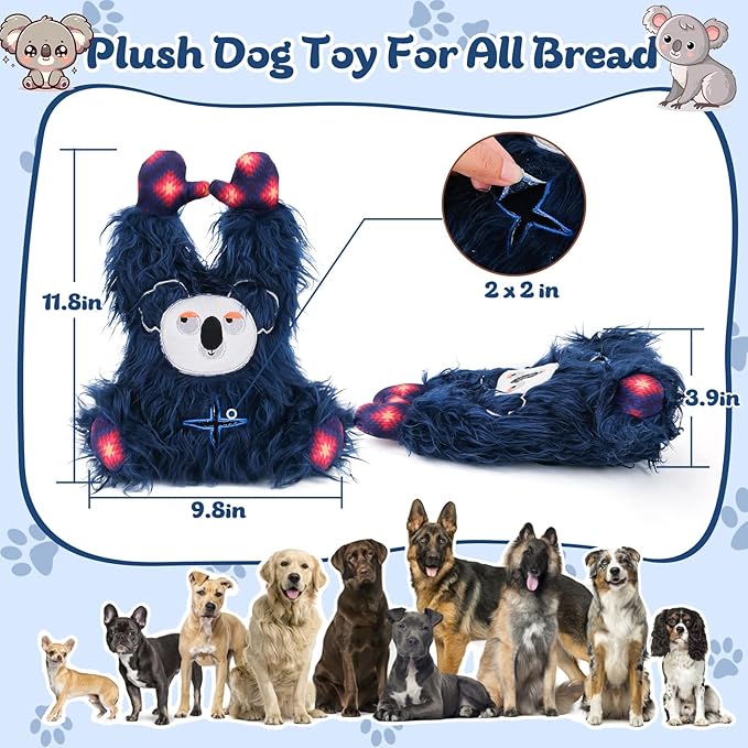 Interactive Monster Dog Chew Toys to Keep Them Busy – Enrichment Squeaky Treat Dispensing Chew Dog Toys for Boredom and Stimulating, Tough Plush Dog Toy for Large Medium Dogs (C-Blue)