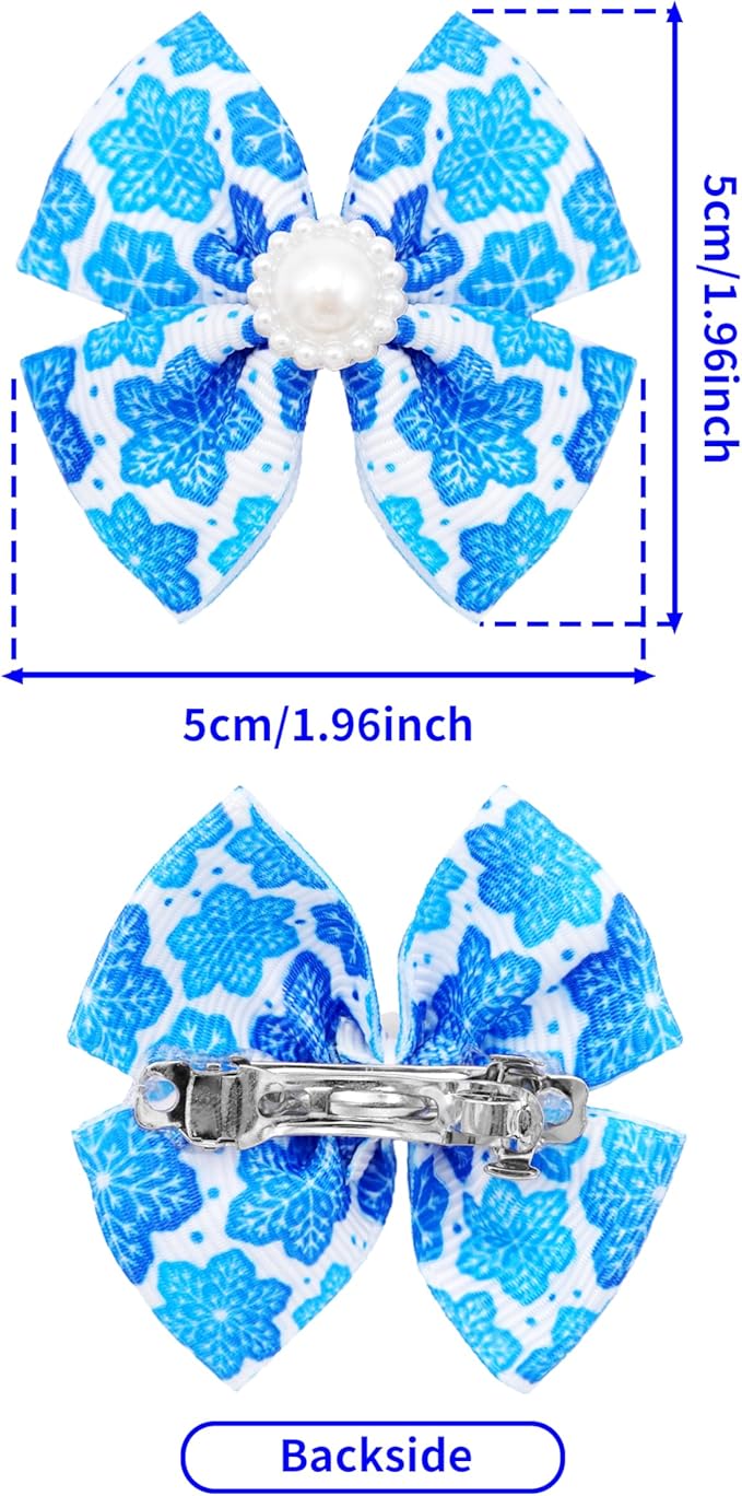 PET SHOW 10 Pack 2" Winter Small Dogs Hair Bows with French Clips Rhinestone Yorkie Barrette Clip Bowknot for Medium Dogs Puppy Pet Snowflake Topknot Cat Grooming Hair Accessories
