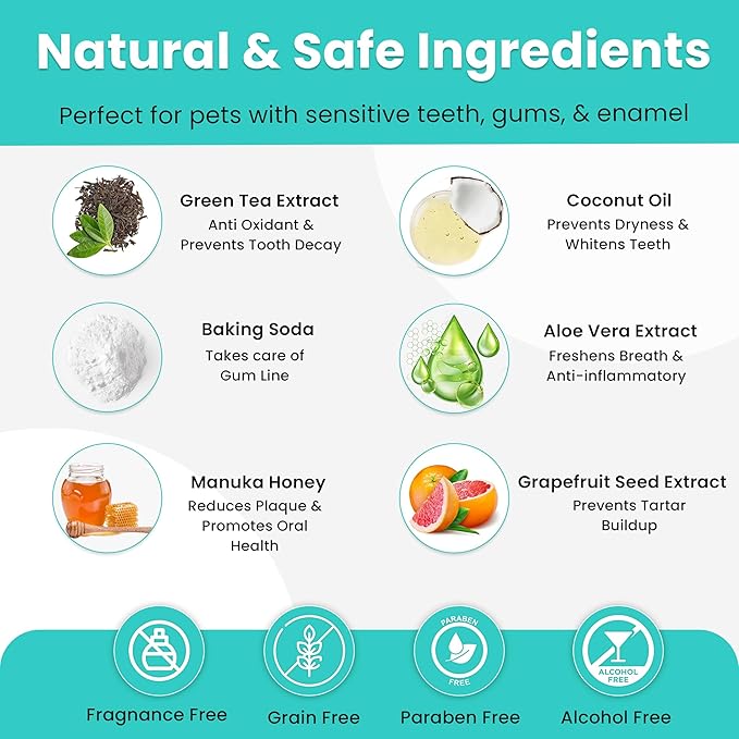 Premium Dog Teeth Cleaning Wipes - All Natural Dog Toothbrush & Tooth Brushing Kit - Pet Dental Finger Wipes for Cats & Dogs - Freshens Breath, Reduces Tartar & Plaque - All in one Finger Wipes (50)