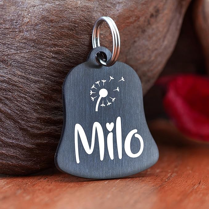 Ultra Joys Cat ID Tag Personalized Pet Tags, Durable Stainless Steel Small Pet Mini Dog Cat Tag Lightweight - Bell Tag in Black