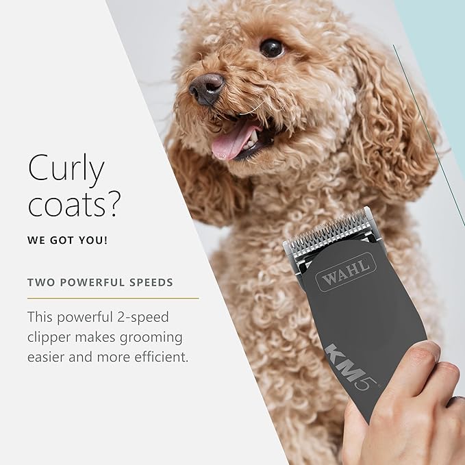Wahl Pro Animal Curly Coat - KM 2-Speed Pro Clipper - Cat & Dog Grooming Clipper for Pet Care - Great for Poodles & Golden Doodles - Includes 2 Stainless Steel Guide Combs - Gunmetal