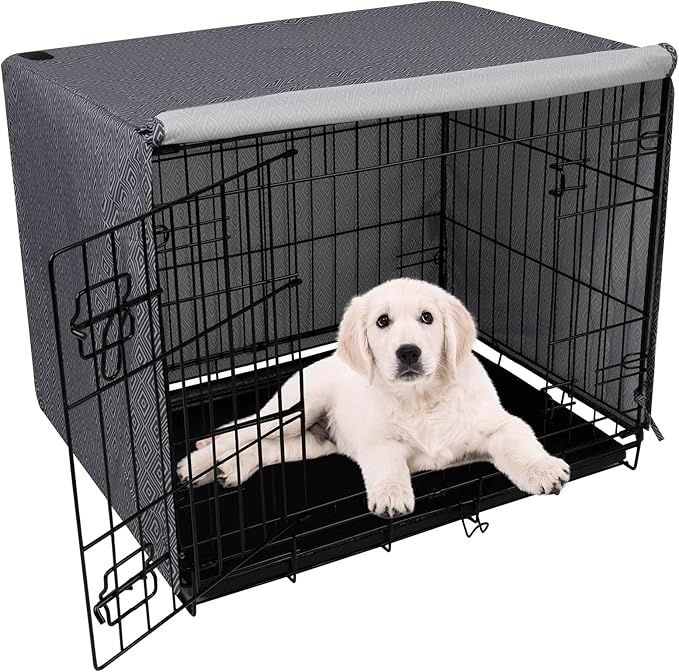 PetPrime Breathable Polyester Indoor Dog Crate Kennel Cover Durable Double Door Fit for 24-48 inches Wire Dog Crate Dog-Cover Only 36inch(36"x23"x25")