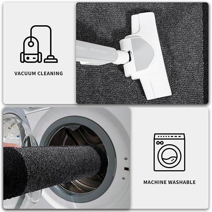 PURRUGS Dirt Trapping Door Mat 24" x 60", Non-Slip/Skid Machine Washable Entryway Rug, Shoes Scraper, Throw Rug, Super Absorbent Area Rug for Muddy Wet Shoes and Paws, Bluish Grey & Charcoal