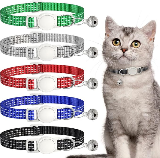 5 Pack Reflective-Breakaway Cat Collars with Bells,Adjustable Small Cat Collar,Ideal for Girl Cats Male Cats Kittens Puppies,Pet Supplies Stuff Accessories 7.9" - 13" (5 Classic Colors)
