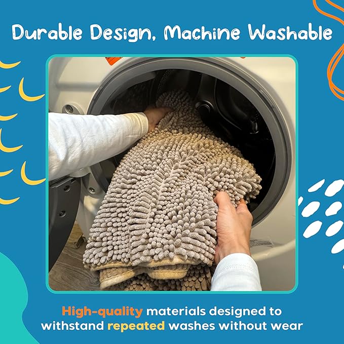 Pet 2-in-1 Dog Towel & Mat – Transforms from Drying to Bath Mat, Ultra Soft, Absorbent & Quick-Drying, Machine Washable Dog Towels with Detachable Non-Slip Mat and Hand Pockets (Small)