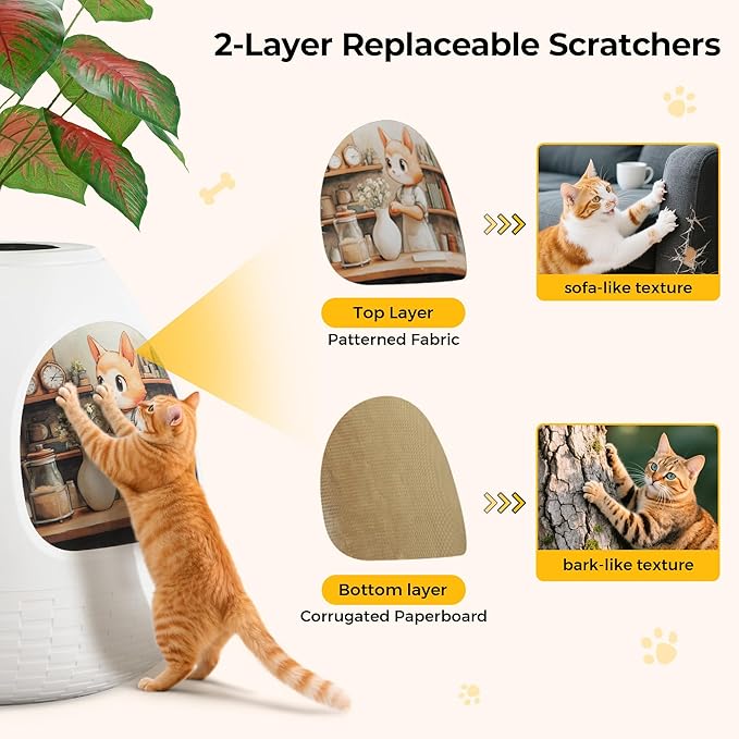 Copod8 Cat Bed Heated Pet Cave 4-in-1 Kitty Warming House Condo with Replaceable Scratching Board, Heating Pad and Air Purifier for Indoor Cats Rabbits Guinea Pigs Small Dogs (White)