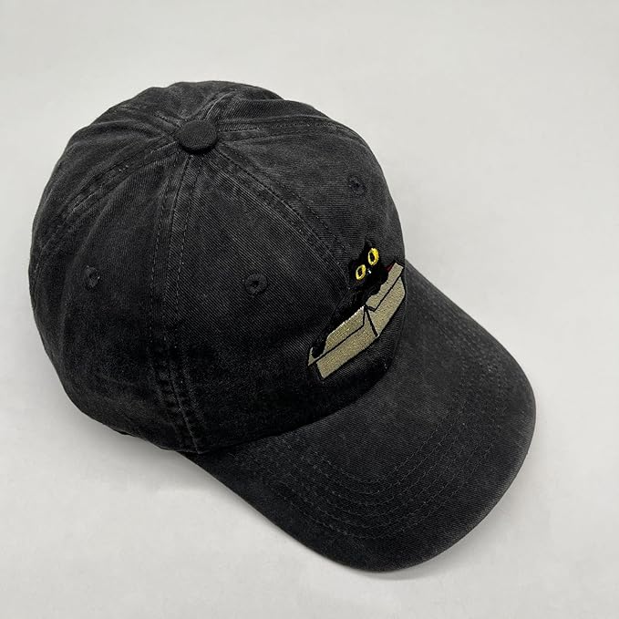 Black Cat Hat,Ragdoll Cat Embroidered Adjustable Cotton Baseball Cap for Men Women,Gifts for Cat Lovers