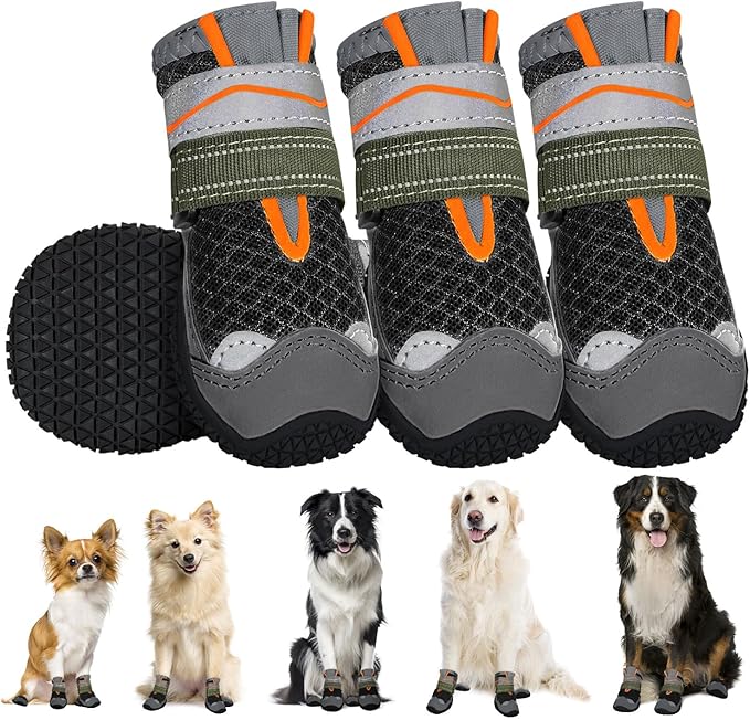 SlowTon Dog Shoes for Large Small Medium Dogs - Breathable Dog Boots for Summer Hot Pavement, Paw Protector for Outdoor Walking Winter Snow, Anti-Slip Rubber Dog Booties for Hardwood Floor (B, 1)
