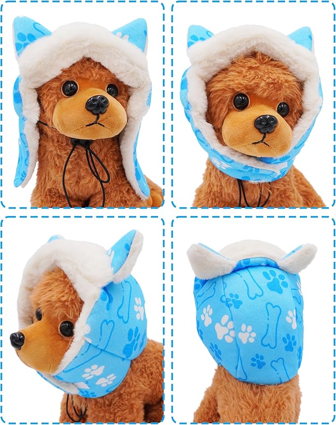 PET SHOW Dog Trapper Hat Winter Hat for Small Medium Dogs Warm Fleece Aviator Hats with Ear Flaps Adjustable Outdoor Boy Pet Pilot Costume Cap M-Blue Paw/Without Ear Holes