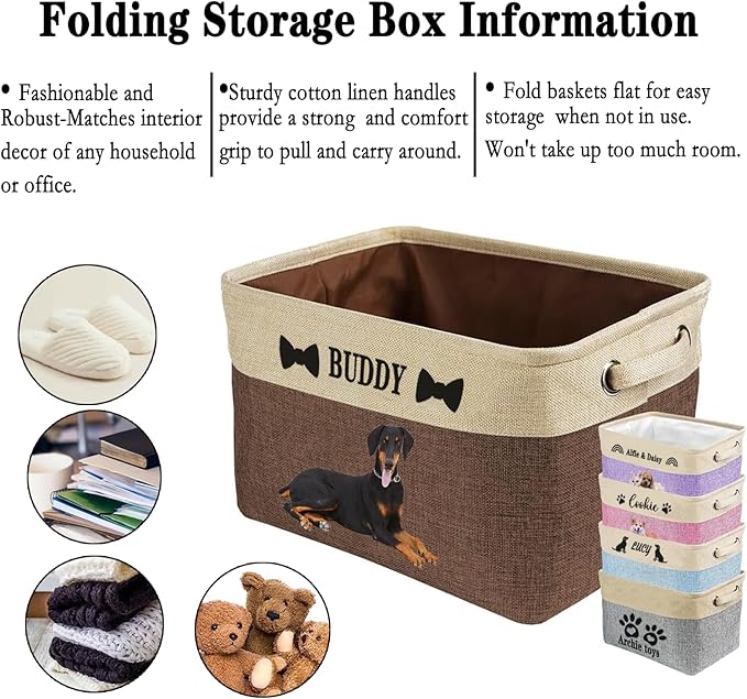 xrlsg Personalized Dog Toy Storage Basket Bin Collapsible with Pet's Name - Rectangular Custom Storage Box Chest Organizer for Dog Toys, Dog Coats, Clothing, Blankets