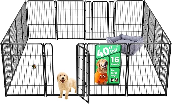 FXW Homeplus Unleashed Indoor Dog Playpen - Stress-Free and Safe Play, Heavy Duty 40 Inch 16 Panels Dog Pen for Medium and Large Dogs, Black│Patented