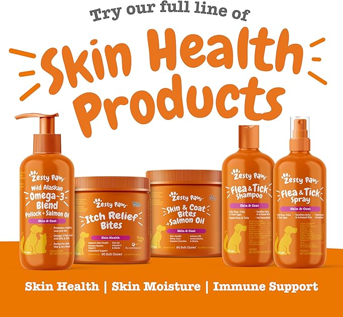 Zesty Paws Omega 3 Fish Oil for Dogs - Zesty Paw Dog Vitamins and Supplements for Hip, Joint & Skin, Chicken (250 Chews)