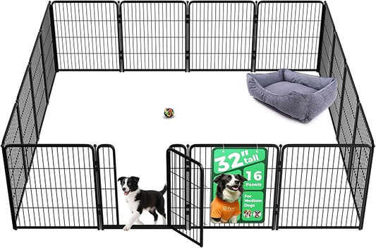 FXW Homeplus Unleashed Indoor Dog Playpen - Stress-Free and Safe Play, Heavy Duty 32 Inch 16 Panels Dog Pen for Small and Medium Dogs, Black│Patented