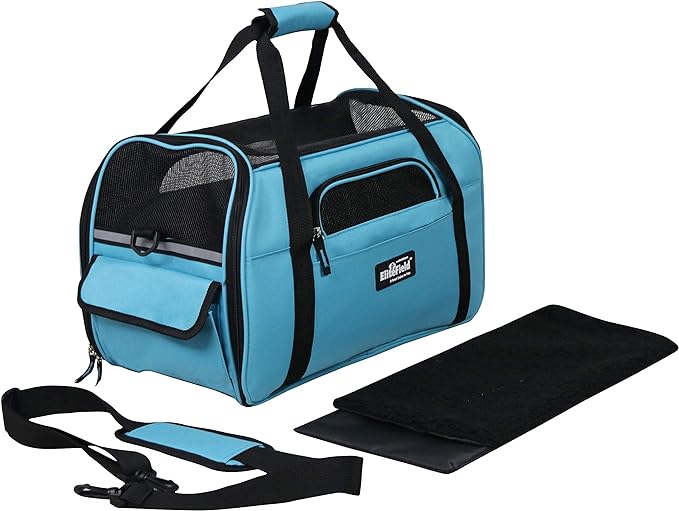 EliteField Soft Sided Pet Carrier (3 Year Warranty, Airline Approved), Multiple Sizes and Colors Available (Medium: 17" L x 9" W x 12" H, Sky Blue)