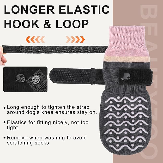 BEAUTYZOO Dog Socks to Prevent Licking Paws -Dog Boots & Paw Protectors with Grippers on Hardwood Floors, Dog Shoes for Hot/Cold Pavement Small Medium Large Senior Dogs Booties