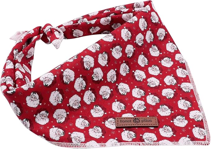 Lionet Paws Christmas Dog Bandana Washable Cotton Handkerchief Scarf Triangle Bandana for Small Medium Large Dogs Santa Claus Girl Boy