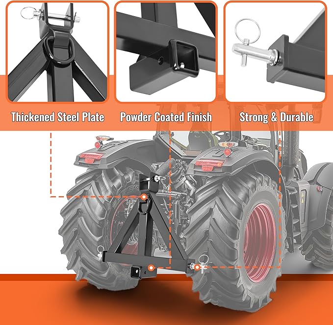 ECOTRIC 3 Point 2" Receiver Trailer Hitch Compatible with Kubota John Deere BX LM25H WLM NorTrac Yanmar Kioti Cat Tractor Drawbar Receiver Heavy Duty Quick Hitch Category 1 30"