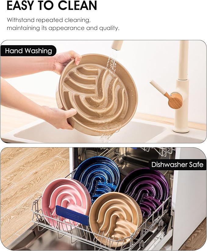 vancasso Slow Feeder Dog Bowl, 3 Cup Ceramic Slow Feeding Food Dish for Large Breed, Puzzle Dog Food Bowl for Fast Eater, Brown