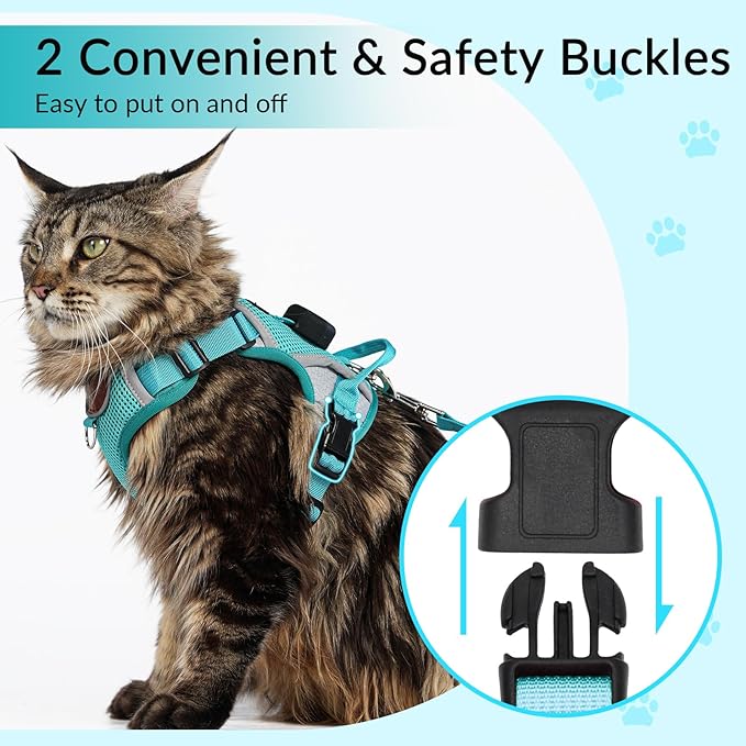 Cat Harness and Leash Set with AirTag Holder: Upgraded Escape Proof Vest with Lead for Small Dog Puppy Large Cat Walking，Soft Breathable Mesh Coat with Reflective Strip (Green, L)