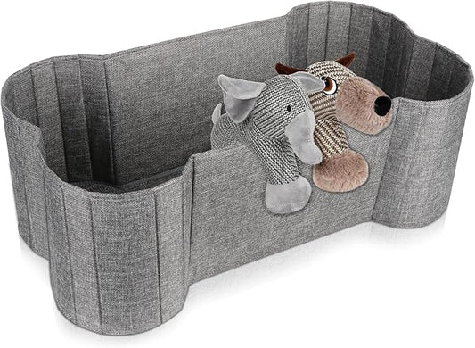 Lukeline Large Dog Toy Basket, Bone Shape Dog Toy Storage Box, Foldable Fabric Storage Bin for Pet toys and Pet Supplies, 26.4 * 12.6 * 9.5 Inches (1 Pack-Grey)