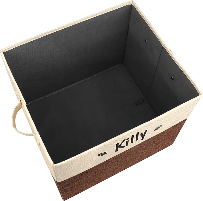 PET ARTIST Large Dog Toy Basket, Custom Toy Bin Box Personalized with Pet's Name, Collapsible Pet Storage Baksets With Handle for Toys,Blankets,Accessories- Brown