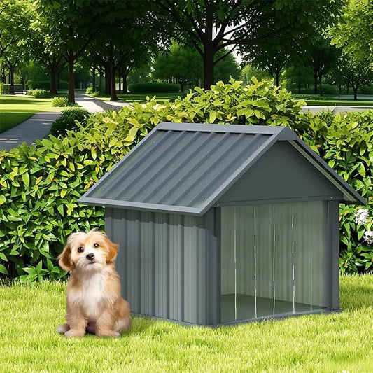 Erinnyees 36 Inch Dog House Outdoor with Door Curtain, Weatherproof Puppy Shelter for Medium Large Dogs with Anti-Chewing Iron Frame, Sturdy and Long-Lasting Dog Tent
