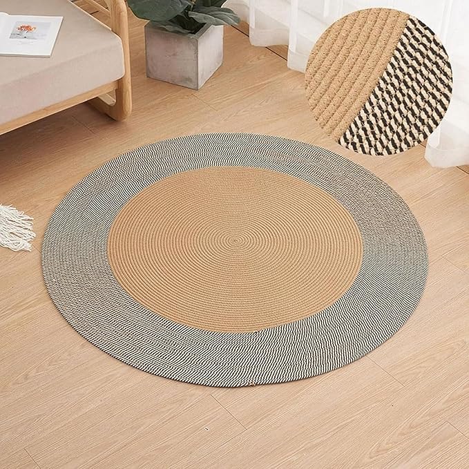 Nestoly Cotton Rope Area Rug for Cats, Washable Round Vintage Reversible Woven Tassel Rug, Large Natural Premium Cotton Rope Cat Scratching Mat, Easy to Clean (Beige, 24inch)