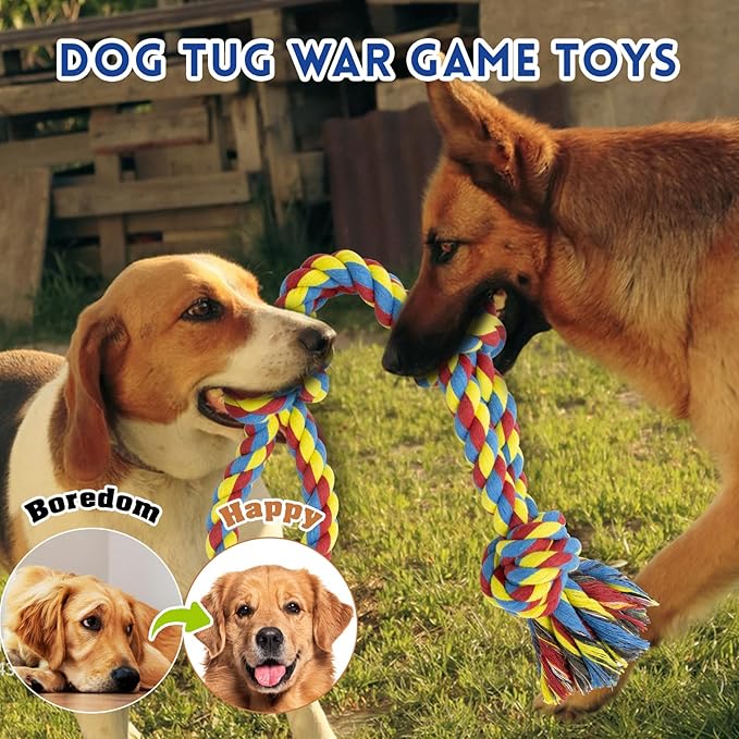 [3 Pack] Dog Rope Toys for Large and Medium Aggressive Chewers, Nearly Indestructible Rope Chew Toys, Heavy Duty 100% Cotton Tug of War Dog Toy for Boredom, Teeth Cleaning