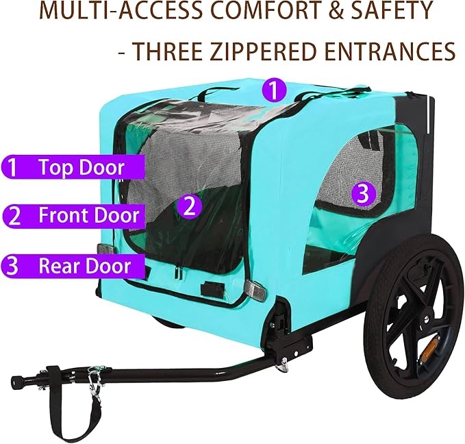 Collapsible Dog Bike Trailer for Small & Medium Pets - 16" All-Terrain Wheels, Universal Hitch, Quick Release & Non-Slip Floor - Internal Leash, Bicycle Accessories