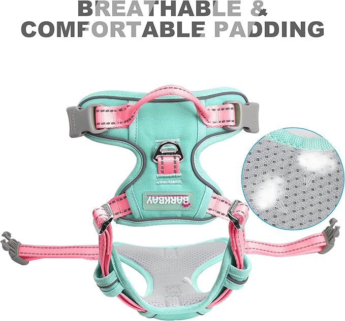 BARKBAY No Pull Dog Harness Front Clip Heavy Duty Reflective Easy Control Handle for Large Dog Walking(Cool Mint & Baby Pink,XL)
