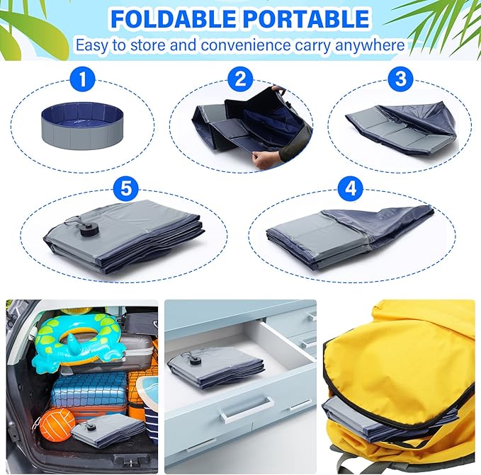 Dog Pool for Large Dogs, Kiddie Pool Hard Plastic, Dog Bathtub Portable, Foldable Pool for Dogs Slip-Resistant (Dark Gray, S - 32'' x 8'')