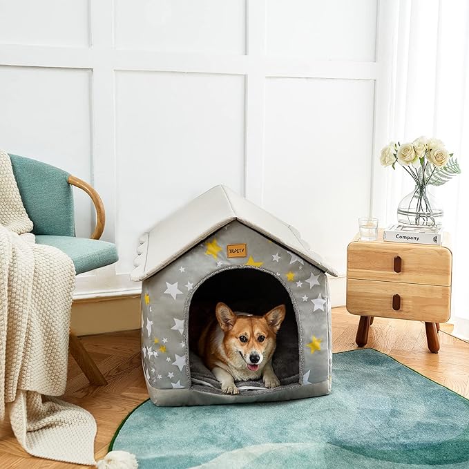 Jiupety Dog House Indoor, 2XL Size Indoor Dog House for Large Dog, Warm Cave Sleeping Nest Bed for Cats and Dogs, Gray