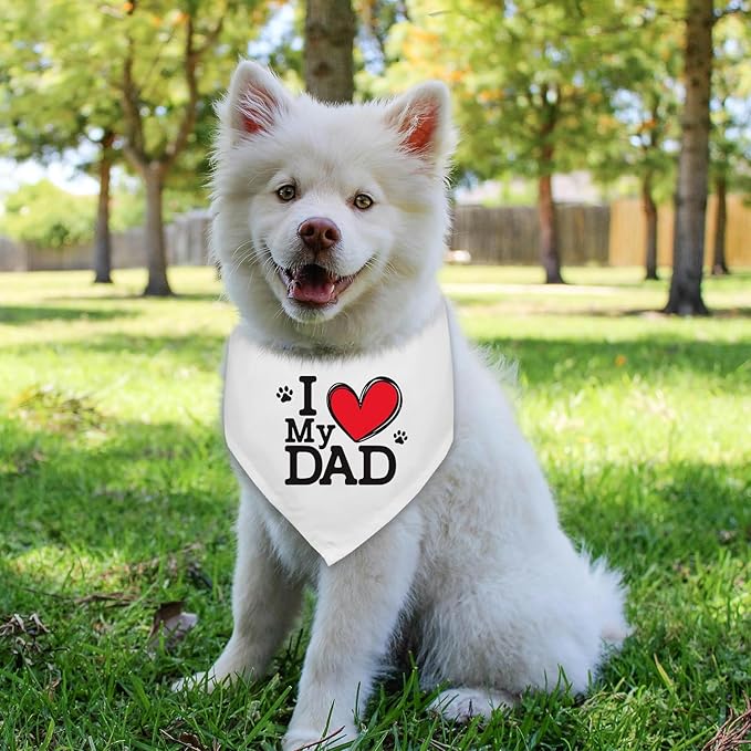 I Love My Dad Father's Day Dogs Bandana Funny Cute Dog Bandana Fathers Day Birthday Christmas Photo Prop Pet Scarf Accessories for Pet Dogs Lovers Dog Dad Gifts