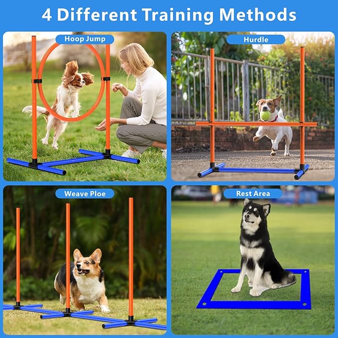 Dog Agility Course Backyard Set 4-Piece Agility Training Equipment with Jump Bar, Hoop, Weave Poles, Pause Box & Bag – Indoor/Outdoor Dog Obstacle Course & Exercise Playset (5)