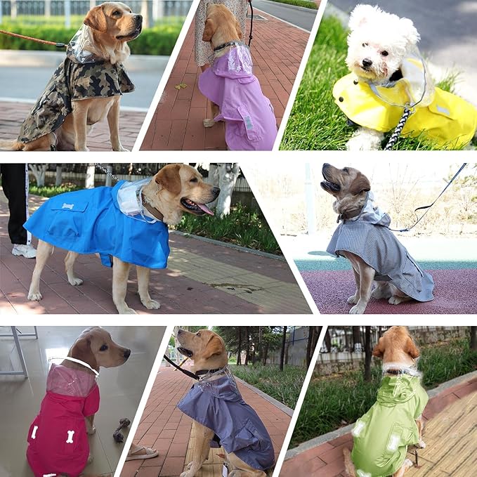 Waterproof Dog Raincoat, Adjustable Reflective Lightweight Pet Rain Clothes with Poncho Hood(X-Small, Light Purple)