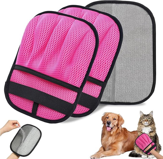 Pet Hair Removal Gloves 2-Pack - Upgraded Five-Finger Electrostatic Cats & Dogs Hair Brush Shedding | Reusable Pet Hair Remover Tool for Laundry, Furniture, Car Seat (Pink)