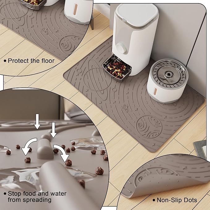 OHMO Dog Food Mat, Silicone Waterproof Cat Food Mat, Non-Skid Spill Proof Pet Feeding Mat for Food and Water, Easy to Clean Dog Placemat(Beige, 23.6" x 15.8")