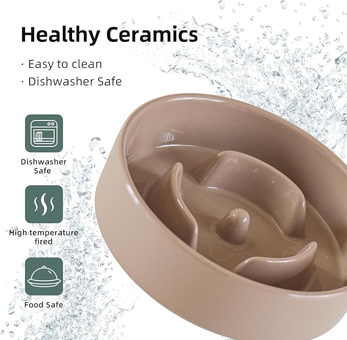 Ceramic 0.9 Cup Dog Bowl Slow Feeder for Small Dog, 6.1inch Pet Slow Feeder, Stop Bloat, Preventing Choking(Single Bowl-Brown Coffee)