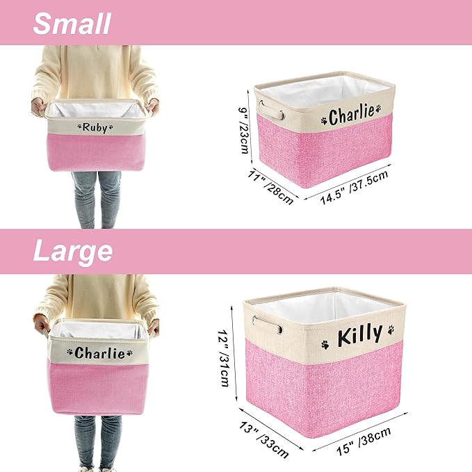 PET ARTIST Collapsible Dog Toy Storage Basket Bin with Personalized Pet's Name - Rectangular Storage Box Chest Organizer for Dog Toys,Clothing,Apparel & Accessories (Pink Big One)