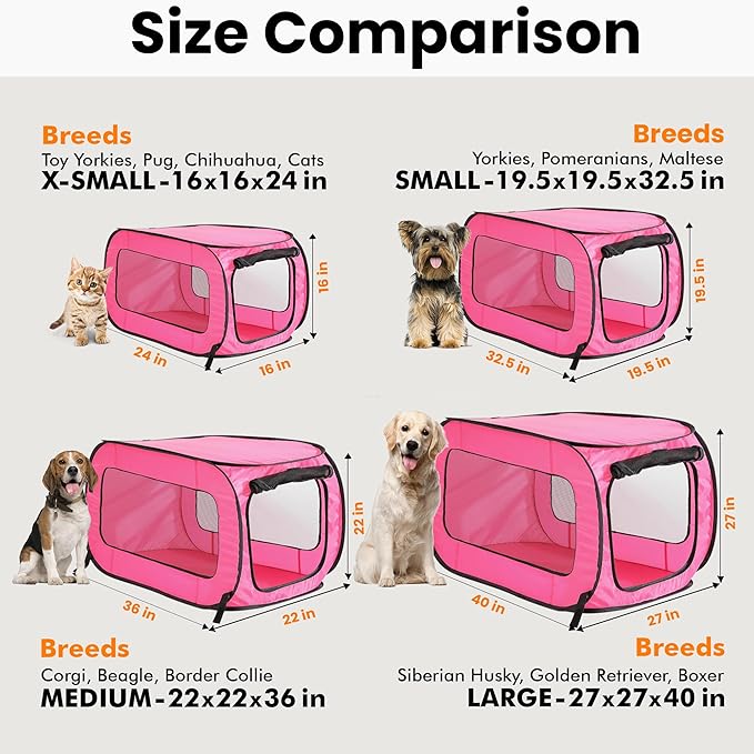 Beatrice Home Fashions Portable, Collapsible, Pop Up Kennel Travel Cat and Dog Crate, 36" L x 22" W x 22" H, Fuchsia