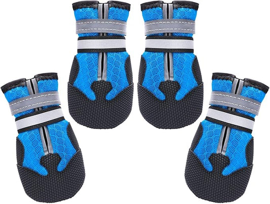 Dimicoo Breathable Dog Boots for Medium Large Dogs,Non-Slip Dog Shoes for Winter Snow and Summer Hot Pavement,Lightweight Paw Protector Dog Booties for Outdoor Walking Indoor Hardwood Floors