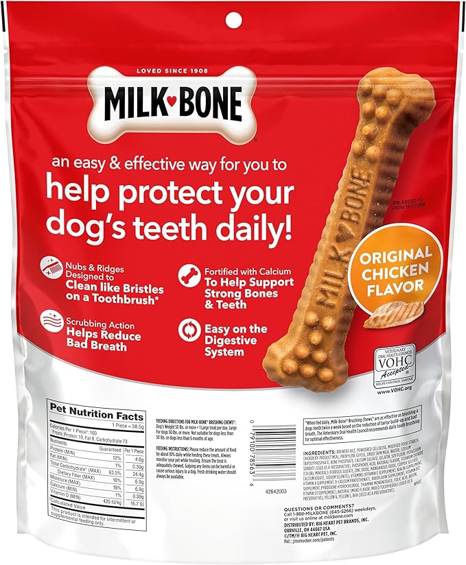 Milk-Bone Brushing Chews Daily Dental Dog Treats, Chicken Flavor, Large, 25 Count