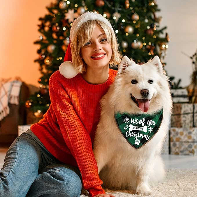 4 Pack Christmas Dog Scarves - Plaid Triangle Bandanas for Small to Large Dogs and Cats - Holiday Pet Accessories Gift Set
