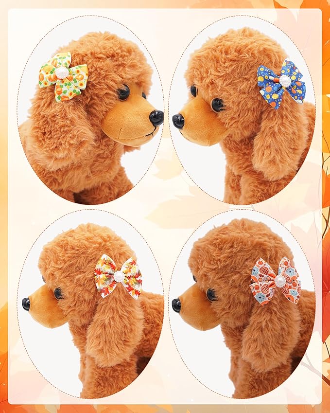 PET SHOW 20 Pack Fall Dog Hair Bows with Alligator Clips for Small Medium Dogs Autumn Floral Bowknot Hair Clips Cat Puppy Yorkshire Rhinestone Grooming Hair Accessories for Party Costumes