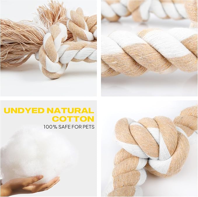 Fida Dog Rope Toys for Large/Medium Aggressive Chewers, Tough Rope Chew Toy,Natural Cotton 3 Knots